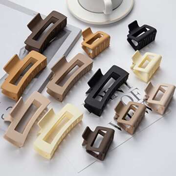 12 Pack Large Hair Clips, 90's Vintage Beige Combination - Strong Hold Claw Clips for Thick and Thin Hair, Colors for Women & Girls (12 PCS)
