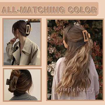 12 Pack Large Hair Clips, 90's Vintage Beige Combination - Strong Hold Claw Clips for Thick and Thin Hair, Colors for Women & Girls (12 PCS)