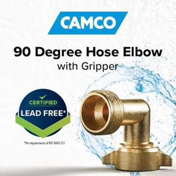 Camco 90-Degree Hose Elbow For RVs — Solid Brass Construction— Certified Lead-Free — Features ...