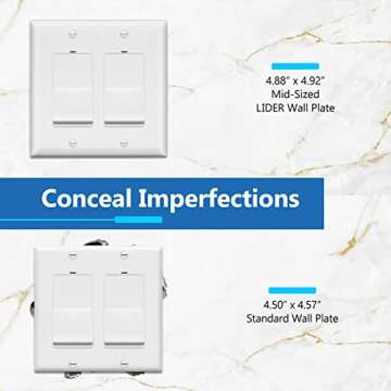 LIDER Matte Finish Double Decorator Switch Cover, 2 Gang Outlet Wall Plate, Mid-Size 2-Gang 4.88" x ...