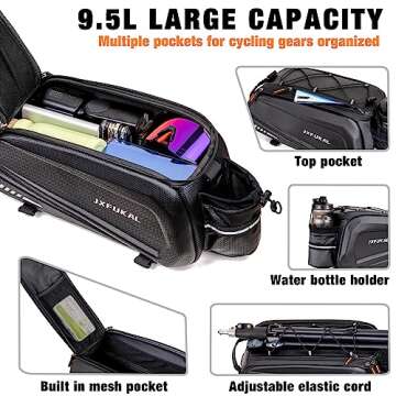 JXFUKAL Bike Bags for Bicycle Rear rack - 9.5L/17L/40L Hard Shell Waterproof Bike Ebike Trunk Pannie...
