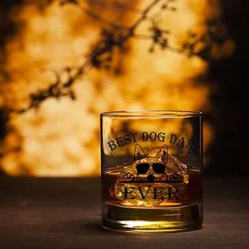Perfectinsoy Dog Dad Ever Whiskey Glass with Gift Box, Cute Bull Terrier Dog Themed, Dog Lover Gifts for Him, Dog Dads, Dad, Grandpa, Uncle, Brothers, Husband, Whiskey Glass Gift for Dog Lovers