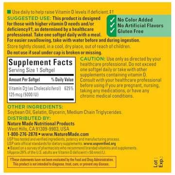 Nature Made Extra Strength Vitamin D3 5000 IU Softgels