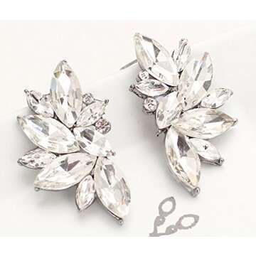 Art Deco Antique Vintage Style Clear Bridal Wedding Formal Rhinestone Cluster Earrings