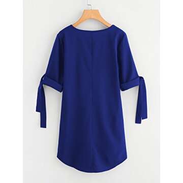 Milumia Women's Rolled Sleeve Tie Dip Hem Shift Dress Large Royal Blue