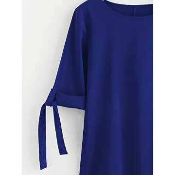 Milumia Women's Rolled Sleeve Tie Dip Hem Shift Dress Large Royal Blue
