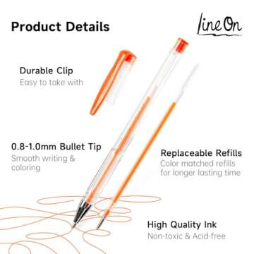 Lineon Gel Pens Set: 100 Colors for Adult Coloring Fun