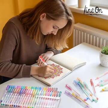 Lineon Gel Pens Set: 100 Colors for Adult Coloring Fun