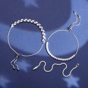 14K Silver Plated Tennis Bracelet Cubic Zirconia Classic Adjustable Bracelet Silver Bracelets for Women Birthday Valentine Mother's Day Jewelry (GSZH-001)