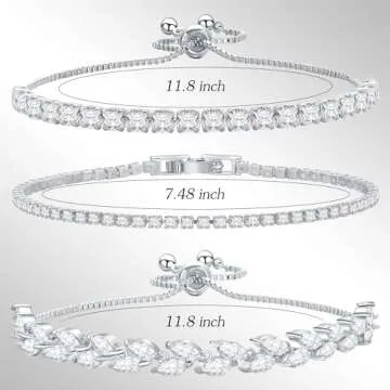 14K Silver Plated Tennis Bracelet Cubic Zirconia Classic Adjustable Bracelet Silver Bracelets for Women Birthday Valentine Mother's Day Jewelry (GSZH-001)