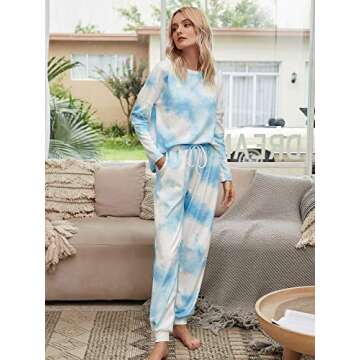 Mallene Women’s Tie Dye Printed Pajamas Set Casual Two Piece Loungewear Long Sleeve Pullover Tops ...