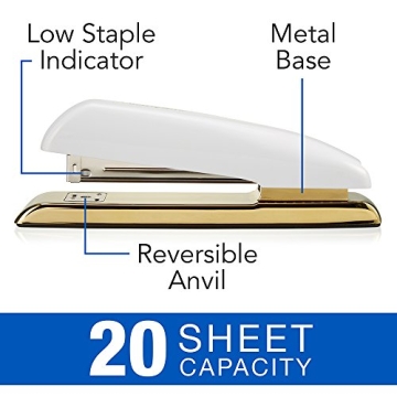 Swingline Desktop Stapler, 20 Sheets, White Gold Style