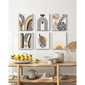 Boho Wall Art , Minimalist Wall Art , Boho Room Decor, Bohemian Moon Phases Wall Painting For Living Room Bedroom Kitchen Office Home Decor Set of 6, 8x10in (Framed)