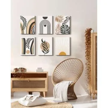 Boho Wall Art , Minimalist Wall Art , Boho Room Decor, Bohemian Moon Phases Wall Painting For Living Room Bedroom Kitchen Office Home Decor Set of 6, 8x10in (Framed)