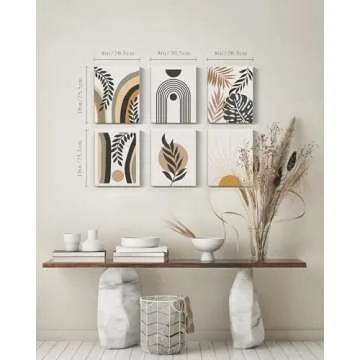 Boho Wall Art , Minimalist Wall Art , Boho Room Decor, Bohemian Moon Phases Wall Painting For Living Room Bedroom Kitchen Office Home Decor Set of 6, 8x10in (Framed)