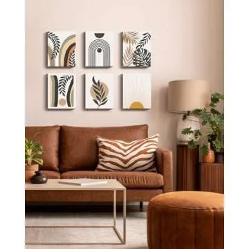 Boho Wall Art , Minimalist Wall Art , Boho Room Decor, Bohemian Moon Phases Wall Painting For Living Room Bedroom Kitchen Office Home Decor Set of 6, 8x10in (Framed)