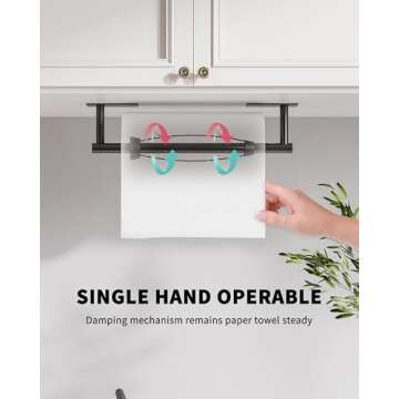 WZKALY Paper Towel Holder Under Cabinet, Self Adhesive or Wall Mount Matte Black Hanging Paper Towel...