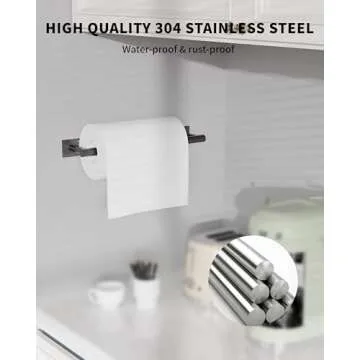 WZKALY Paper Towel Holder Under Cabinet, Self Adhesive or Wall Mount Matte Black Hanging Paper Towel Holder with Damping Effect, Single Hand Operable, Stainless Steel for Kitchen Bathroom
