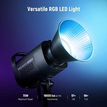 NEEWER CB60 RGB 70W LED Video Light with App Control, Bowens Mount COB Full Color Continuous Output ...