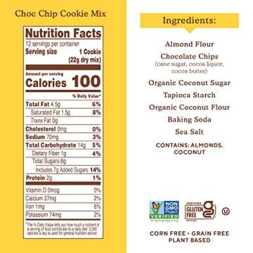 Simple Mills Almond Flour Baking Mix, Gluten Free Chocolate Chip Cookie Dough Mix, Good For Baking, Nutrient Dense, 9.4oz, 3 Count