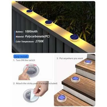 DetarZinLED Solar Deck Lights Outdoor Waterproof,4 Pack Solar Step Lights for Outside,Warm White Solar Stair Lights,Solar Dock Lights,Outdoor Lights Solar Powered for Pathway,Driveway,Dock,Ground,Flat