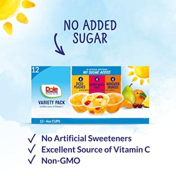 Dole No Sugar Added Fruit Bowls Variety Pack 12 Cups