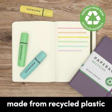 PAPERAGE Recycled Highlighters, Assorted Pastel Colors, Broad Chisel Tip Marker Pen & Highlighter Set, 6 Count