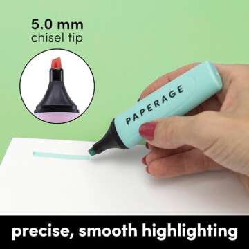 PAPERAGE Recycled Highlighters, Assorted Pastel Colors, Broad Chisel Tip Marker Pen & Highlighter Set, 6 Count
