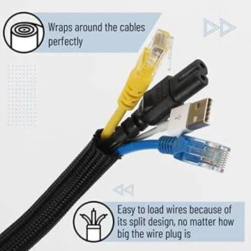 Bates 10ft Cable Management Sleeve for Neat Cord Organization
