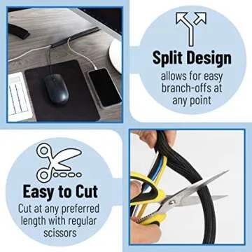 Bates 10ft Cable Management Sleeve for Neat Cord Organization