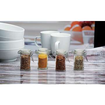 Circleware - 67193 Circleware Optic Mini Round Glass Spice Jar with Swing Top Hermetic Airtight Locking Lid, Set of 4 Kitchen Glassware Food Preserving Storage Containers for Coffee, Sugar, Tea, 2.3 oz, Clear