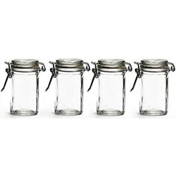 Circleware - 67193 Circleware Optic Mini Round Glass Spice Jar with Swing Top Hermetic Airtight Locking Lid, Set of 4 Kitchen Glassware Food Preserving Storage Containers for Coffee, Sugar, Tea, 2.3 oz, Clear