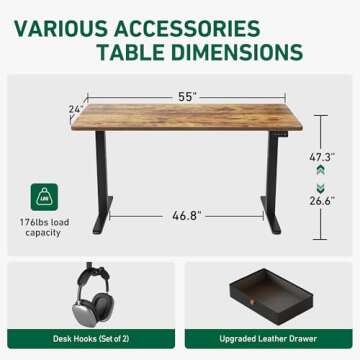 FEZIBO 55 x 24 Inches Standing Desk with Drawer, Adjustable Height Electric Stand up Desk with Storage, Sit Stand Home Office Desk, Ergonomic Computer Desk, Rustic Brown