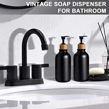 MIERTING Bathroom Accessories Set 5 Pcs, Matte Black, Plastic Soap Dispenser and Toothbrush Holder Set, Qtip & Cotton Ball Holder - Boho Decor