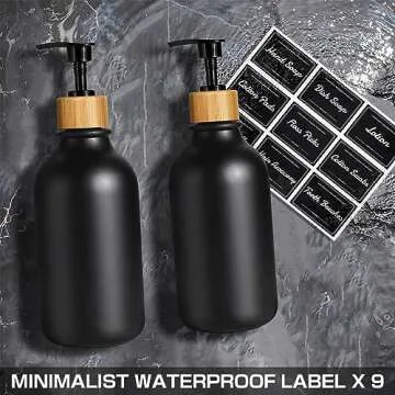 MIERTING Bathroom Accessories Set 5 Pcs, Matte Black, Plastic Soap Dispenser and Toothbrush Holder Set, Qtip & Cotton Ball Holder - Boho Decor