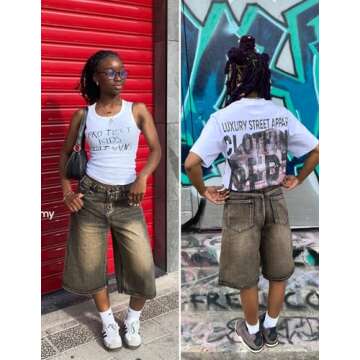 Aelfric Eden Denim Shorts Vintage Washed Long-line Jorts Casual Baggy Jean Short Cotton Streetwear with Pockets