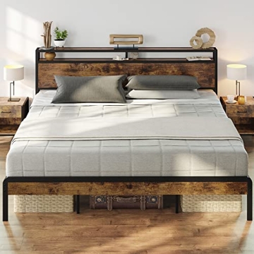 LIKIMIO King Size Bed Frame, Platform Bed with 2-Tier Storage Headboard, Solid and Stable, Noise Fre...