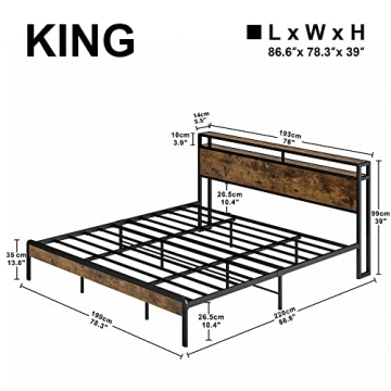 LIKIMIO King Size Bed Frame with Storage Headboard