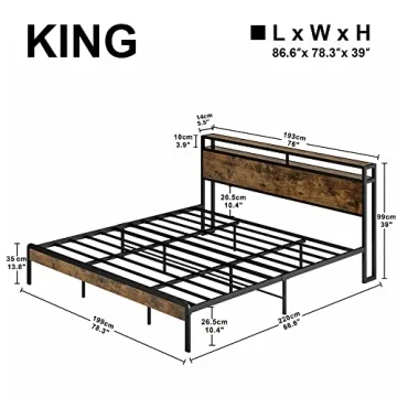 LIKIMIO King Size Bed Frame with Storage Headboard