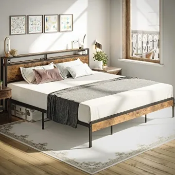 LIKIMIO King Size Bed Frame with Storage Headboard