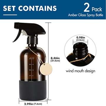 Roetell Amber Glass Spray Bottle - 16oz Refillable Silicone Sleeve