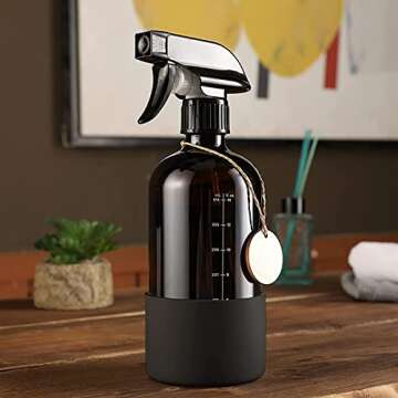 Roetell Amber Glass Spray Bottle - 16oz Refillable Silicone Sleeve