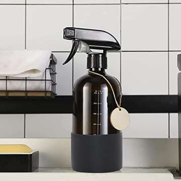 Roetell Amber Glass Spray Bottle - 16oz Refillable Silicone Sleeve