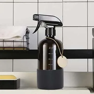 Roetell Amber Glass Spray Bottle - 16oz Refillable Silicone Sleeve