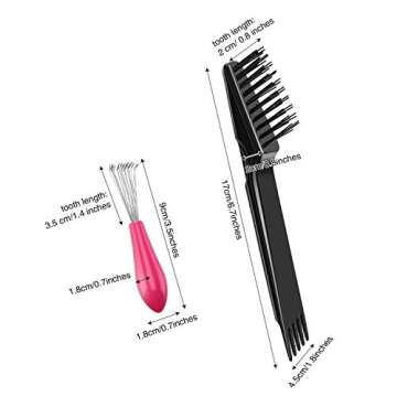 Boao 2 Pieces Hair Brush Cleaning Tool Comb Set Mini Hair Brush Dirt Remover with Metal Wire Rake for Removing Hair Dust Home and Salon Use(Pink and Black)