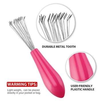 Boao 2 Pieces Hair Brush Cleaning Tool Comb Set Mini Hair Brush Dirt Remover with Metal Wire Rake for Removing Hair Dust Home and Salon Use(Pink and Black)