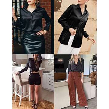 HOTOUCH Elegant Satin Button Down Blouse for Women