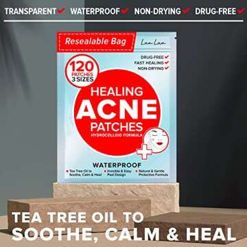 Acne Pimple Patches (120 Pack 3 Sizes) – Invisible Hydrocolloid Bandages with Tea Tree Oil, Absorb...