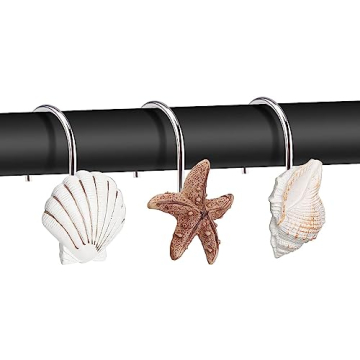 AGPtEK Seashell Shower Curtain Hooks - 12PCS Anti-Rust Decorative Resin Hooks for Bathroom, Baby Roo...