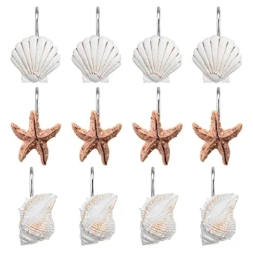 AGPtEK Seashell Shower Curtain Hooks - 12PCS Decorative Design